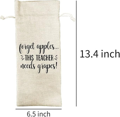 Teachers Teacher's Day Gifts Wine Bags, Teacher Appreciation Gifts for Women, Teacher Gifts from Student, Birthday Gifts for Teachers, Best Teacher Appreciation Day, Burlap Drawstring Wine Bag