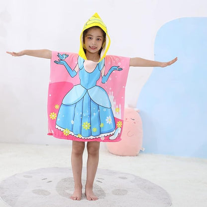Princess Kids Hooded Towel for Toddler Girls Soft and Absorbent Poncho Hooded Kids Towel for Beach Bath and Swim, 47.2" L x 23.6" W