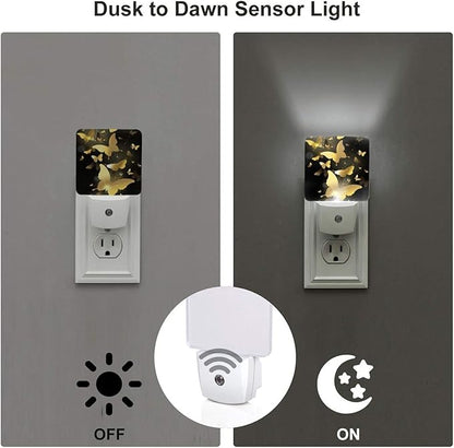 Golden Butterfly Night Light Plug into Wall Decorative Plug in LED Nightlight Auto Sensor Dusk to Dawn Decor Lamp for Kids Girls Bedroom Bathroom Kitchen Hallway Stairs Home