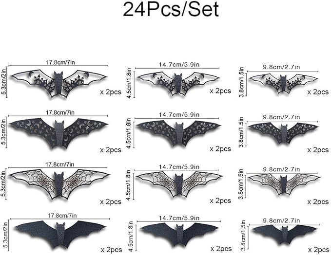 Halloween Wall Stickers Decorations Large Bat Wall Decals Supply Hollow Out Bats Decor Scary Bat Stickers for Wall Glass Mirror Living Room Home Kitchen Indoor Outdoor Halloween Decoration Clearance