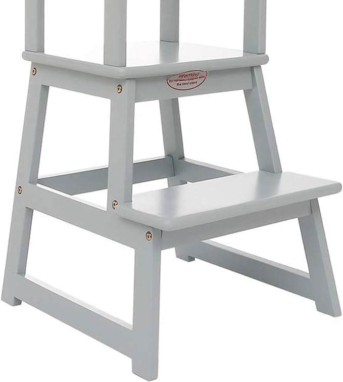 SDADI Kitchen Step Stool for Toddlers and Kids Ages 18 Months to 3 Years Old with Adjustable Height and Solid Wood Railings, Gray