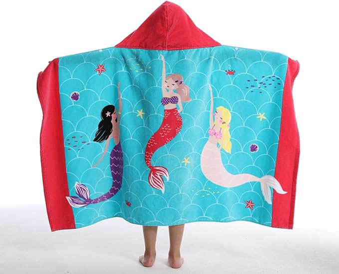 Hooded Towel for Kids, 100% Cotton Soft and Absorbent, Pool Bath Beach Swim Towel Wrap, Bathrobe Coverups for Girls and Boys, Extra Large:30"×50"(Mermaid)