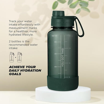 IRON °FLASK Clear Tritan Trekker Water Bottle with Chug Lid & Rubber Boot - Leak Proof & Lightweight for Gym, Hiking, Sports - Dishwasher Safe, BPA Free Plastic - Dark Pine, 32 Oz
