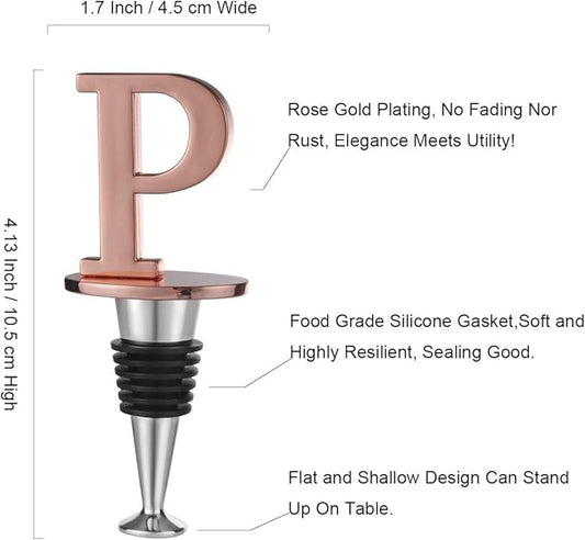 Miicol Wine Stopper, Prosecco Stopper, Wine Bottle Stopper, Personalised Champagne Stopper, Rose Gold Wine Accessories, Wine Lovers Gift, Monogram Gift, Letter P