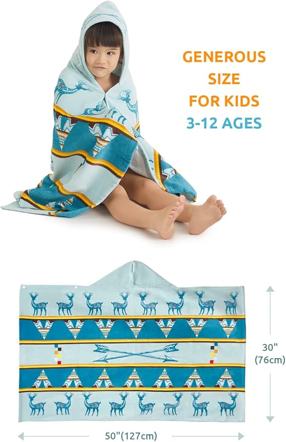 BANGSAUR Christmas Bath Towel, Kids Toddler Hooded Beach Towels, Boys Girls Gift 100% Cotton 50"x30" Robe Wrap,3-12 Years(Christmas Classic)