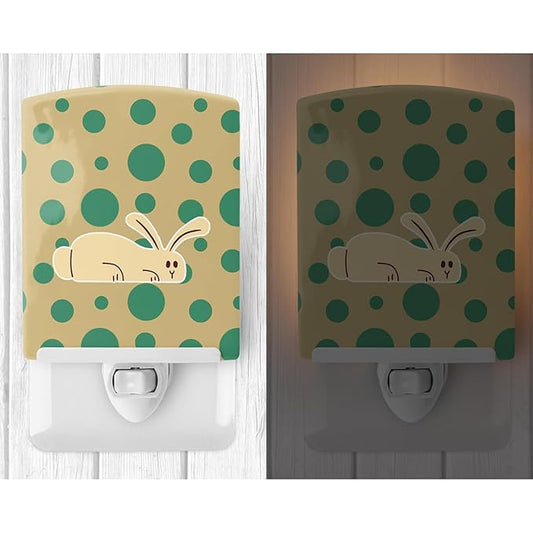 Caroline's Treasures BB7083CNL Rabbit on Polkadots Ceramic Night Light Compact, UL-Certified, Ideal for Bedroom, Bathroom, Nursery, Hallway, Kitchen, 6x4x3, Multicolor
