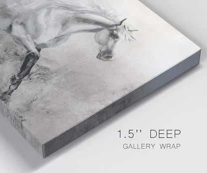 Renditions Gallery Canvas Animal Wall Art Modern Decorations Paintings Elegant Running Horse Abstract Black & White Figurative Artwork Prints for Bedroom Office Kitchen - 12"x18" LT33