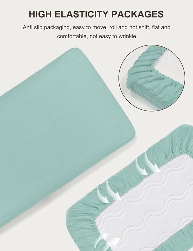 Light Blue Small Pack and Play Mattress Sheets, 39"x27" Neutral Baby Sheets for Pack and Play, Muslin Mini Crib Sheets or Playpen Mattresses Cover for Baby Boys and Girls (46P-05)