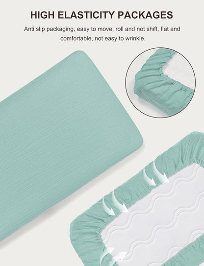 Light Blue Small Pack and Play Mattress Sheets, 39"x27" Neutral Baby Sheets for Pack and Play, Muslin Mini Crib Sheets or Playpen Mattresses Cover for Baby Boys and Girls (46P-05)