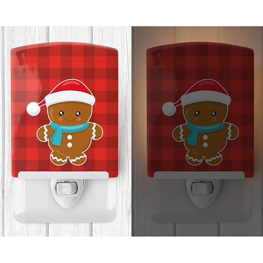 Caroline's Treasures BB8777CNL Christmas Gingerbread Santa Hat Ceramic Night Light Compact, UL-Certified, Ideal for Bedroom, Bathroom, Nursery, Hallway, Kitchen, 6x4x3, Multicolor
