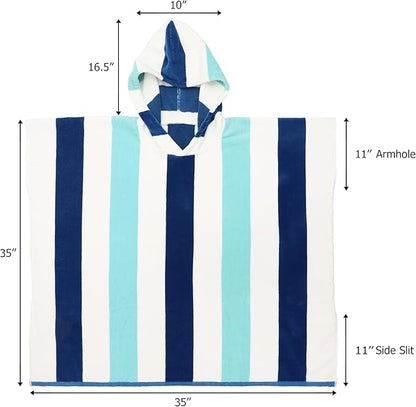 Hooded Beach Towel - Swim Cover-up - 100% Cotton Velour Double Woven Large Hooded Poncho Towel - Big Kid Pool Bath Wearable Swimming Robe - Soft Plush 630 GSM Gift - 35 x 35 - Ocean Blue