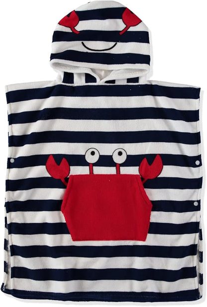 Boys and Girls Absorbent Hooded Beach Towel Pullover Character Microfiber Bath Towel with Side Snaps (Crab, 6-7)