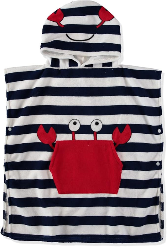 Boys & Girls Absorbent Hooded Beach Towel Pullover Character Microfiber Bath Towel with Side Snaps (Crab, 2-3T), 27.00'' x 26.00''