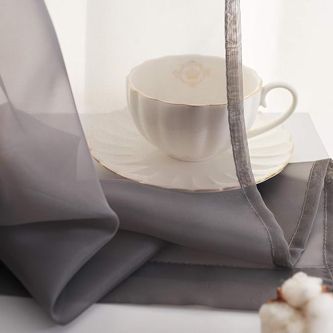 Grey Sheer Voile Curtains Gray Sheer Curtain Translucent Solid Color Window Treatment 63 Inches Long Panels Rod Pocket Grey Drapes for Bedroom Living Room 2 Panels 52x63