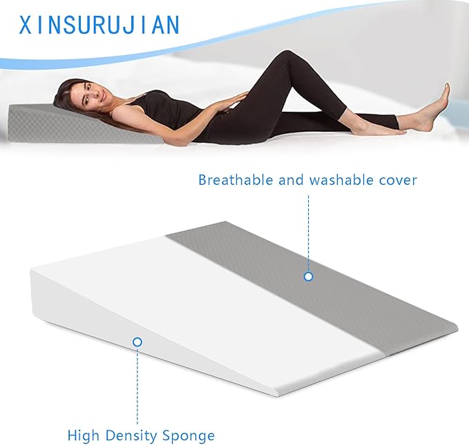 Bed Wedge Pillow Triangle Belt Foam for, Knee, Small Leg, Reading, Maternity (Grey)