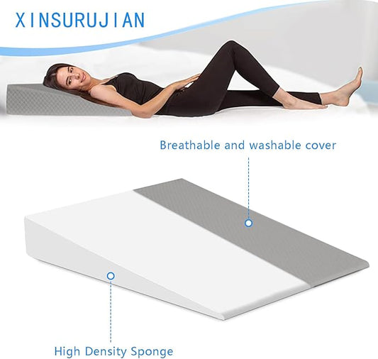 Bed Wedge Pillow Triangle Belt Foam for, Knee, Small Leg, Reading, Maternity (Grey)
