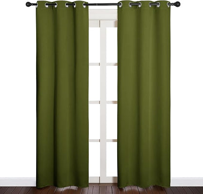 NICETOWN Window Curtain Panels, Christmas Window Decoration Thermal Insulated Solid Grommet Blackout Draperies/Drapes (One Pair, 34 by 84-inch, Olive Green)