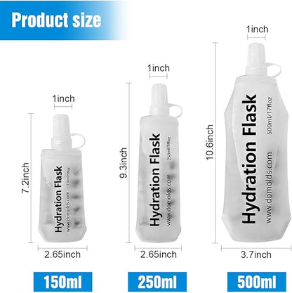 250ML Soft Flask, Running Water Bottle Foldable TPU Hydration Flask for Running Hydration Pack Cycling Hiking Marathon, Clear
