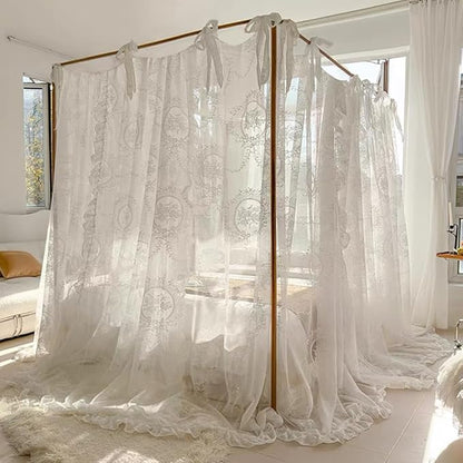 Elegant Lace Princess 4 Corner Post Mosquito Net Romantic for Girls Women Bed Curtain Canopy for Adult Wedding Bedroom Kids Rooms Decoration (Color-A, Queen)