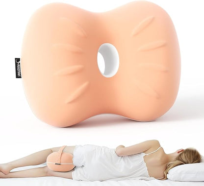 Knee Pillows for Knee Pain, Hip Pain - Cooling Side Sleeper Pillow Between Legs - Memory Foam Knee Pillow for Side Sleeping - Small Knee Pillow with Strap for Side Sleepers (Peach)