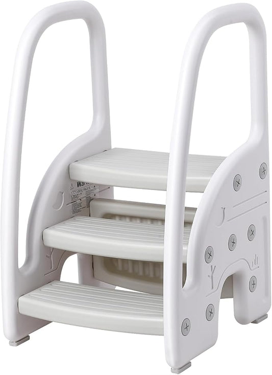 GAOMON Toddler Step Stool, Kids Step Stool with Handles Sides, Plastic 3 Step Stool for Bathroom Sink,Kitchen Counter,Toilet Potty Training, Stepping Standing Stool Helper Lightweight Non-Slip
