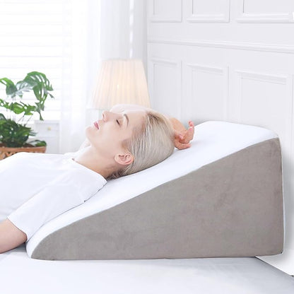 Sasttie Wedge Pillow for Sleep Apnea, 12 Inch Memory Foam Bed Wedge Pillow for Acid Reflux Relief, 30 Degree Triangle Incline Pillow Wedge for Sleeping with Removable Cover, Light Grey