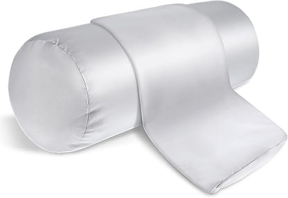 Prasacco 2 Packs Round Neck Pillow Covers, 16 x 5.9 Inch Neck Roll Pillow Case Bolster Pillow Cover with Hidden Zipper Silk Cylinder Pillow Covers Soft Bolster Pillowcases for Neck Roll Pillow