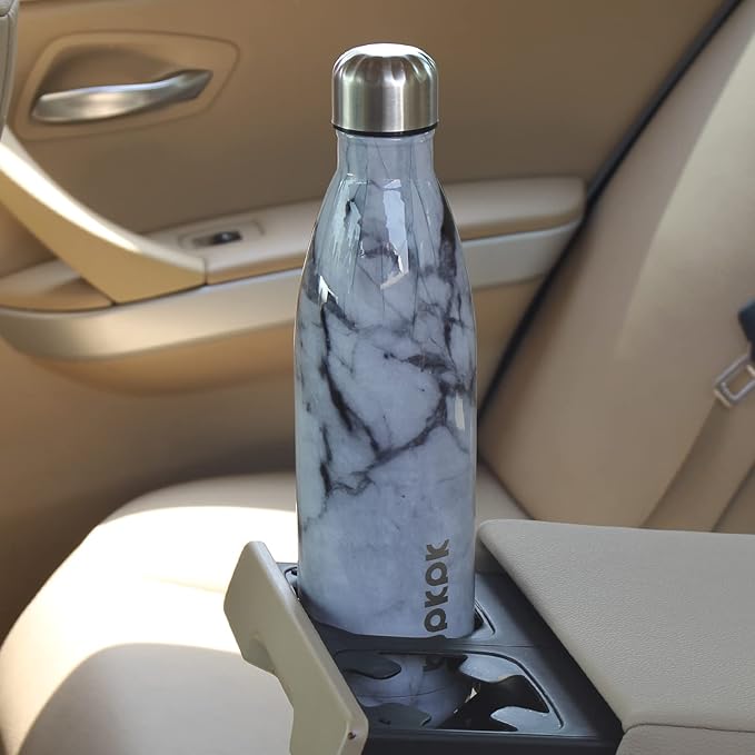 BJPKPK Insulated Water Bottles -17oz/500ml -Stainless Steel Water Bottles,Sports Water Bottles Keep Cold for 24 Hours and Hot for 12 Hours,Marble Amber