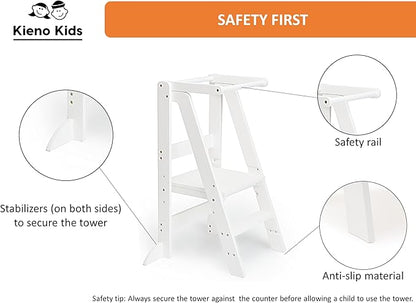 Foldable Kitchen Stool for Kids - Foldable Toddler Tower, Kitchen Stool for Toddlers, Toddler Standing Tower, Toddler Tower, Kids Stool (White)