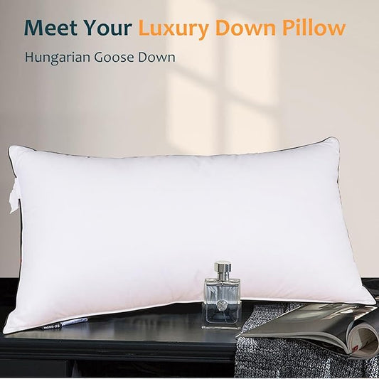 Hungarian Goose Down Pillows Queen Size, Bed Pillows for Sleeping, Pillow for Back, Stomach or Side Sleepers, 2 Pack, Queen (20" x 28")