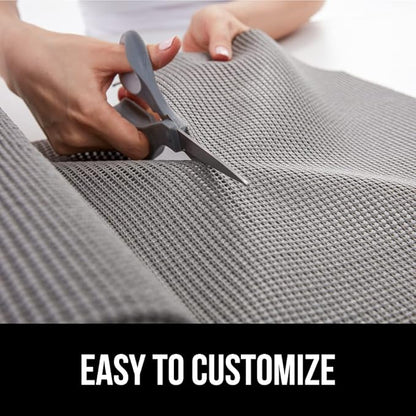 Gorilla Grip powerGRIP Drawer Shelf and Cabinet Liner, Thick Strong Hold, Non-Adhesive Liners Protect Kitchen Cabinets and Cupboard, Bathroom Drawers, Easy Install, Breathable Mat, 17.5" x20', Gray