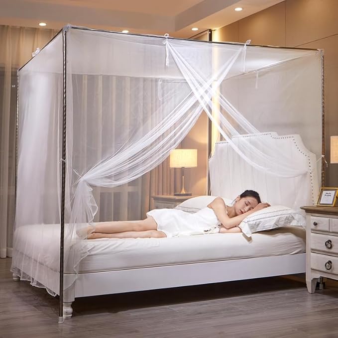 White Mosquito Net Tent for Bed or Plant，Protecting Plant,One Side Opening Canopy Netting Curtain Net for Bedroom Decoration Twin Size（Without Frame）