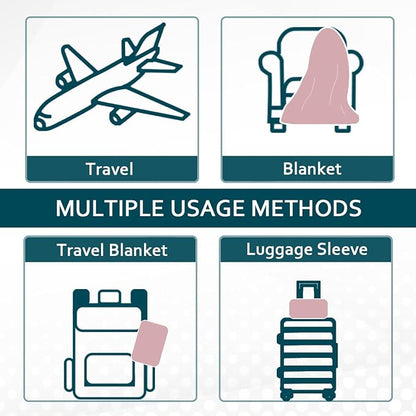 Vessia Travel Blanket for Airplane, Train and Car, Warm and Soft Travel Blanket and Pillow 2 in 1 for Adults and Kids, Portable Compact Long Flight Blanket with Luggage Sleeve, Backpack Clip(Pink)