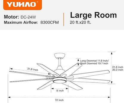 NicBex Ceiling Fan 72 Inch Indoor Modern Ceiling Fans with Integrated LED Light and Remote Control Wood Ceiling Fan with 8 Blades for Living Room, Bedroom, Antique Black