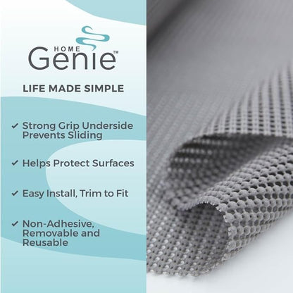 HOME GENIE Drawer Shelf and Cabinet Liner, Durable with Strong Grip, 17.5 Inch x 10 FT, Non Adhesive Liners Protect Kitchen Cabinets and Cupboard, Bathroom Drawers and Shelves, Desks, Soft Gray