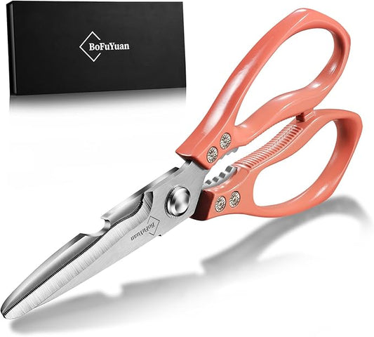 Kitchen Shears for Food Heavy-Duty: Multipurpose Kitchen Shears for Cutting Chicken, Bone, Meat, Food, (9'' Pink)