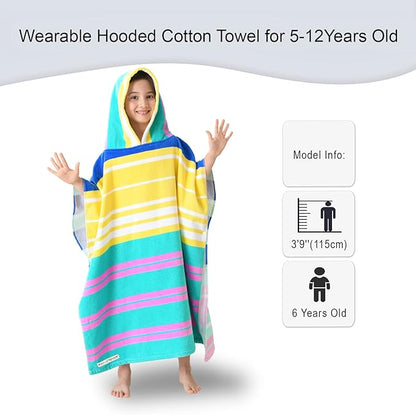 VOOVA & MOVAS Hooded Beach Towels for Kids, Oversized (6-12Years) Made from 100% Soft Cotton,Perfect for Swimming | Bathing | Beach | Birthday Gifts, Colorful Stripe
