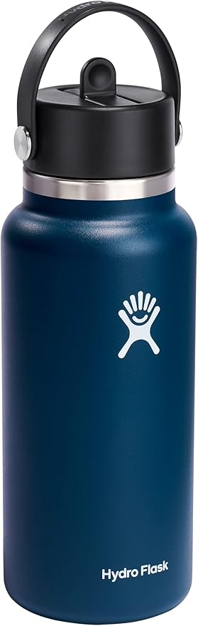 HYDRO FLASK Wide Mouth vacuum insulated stainless steel water bottle with leakproof closeable straw lid for cold water drinks, sports, travel, car and school