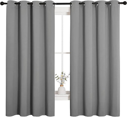NICETOWN Silver Grey Blackout Curtain Panels for Bedroom, Thermal Insulated Grommet Top Blackout Draperies and Drapes for Basement (2 Panels, W55 x L68-inch)