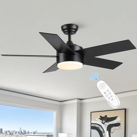 44 inch Black Ceiling Fan with Light Remote Control, LED Ceiling Fans with Lights, 3-Colors Temperatures Dimmable, Modern Ceiling Fan for Bedroom, Dining Room, Living Room