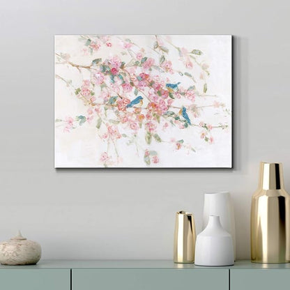 Renditions Gallery Canvas Nature Wall Art Modern Paintings & Prints Decor Romantic Blossomed Bluebirds Abstract Botanical Wall Hanging Artwork for Bedroom Office Kitchen - 12"x18" LT33