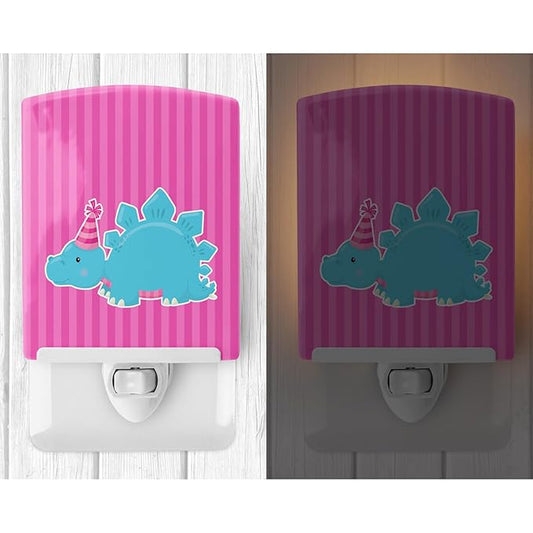 Caroline's Treasures BB8925CNL Dinosaur Pink #3 Ceramic Night Light Compact, UL-Certified, Ideal for Bedroom, Bathroom, Nursery, Hallway, Kitchen, 6x4x3, Multicolor