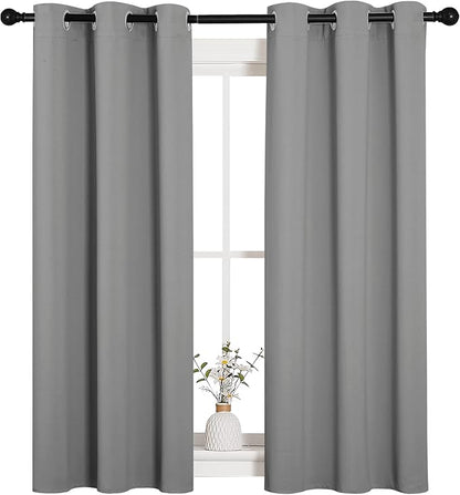 NICETOWN Bedroom Curtains Blackout Drapery Panels, Three Pass Microfiber Thermal Insulated Solid Ring Top Blackout Window Curtains/Drapes (Two Panels, 34 x 54 inches, Silver Grey)