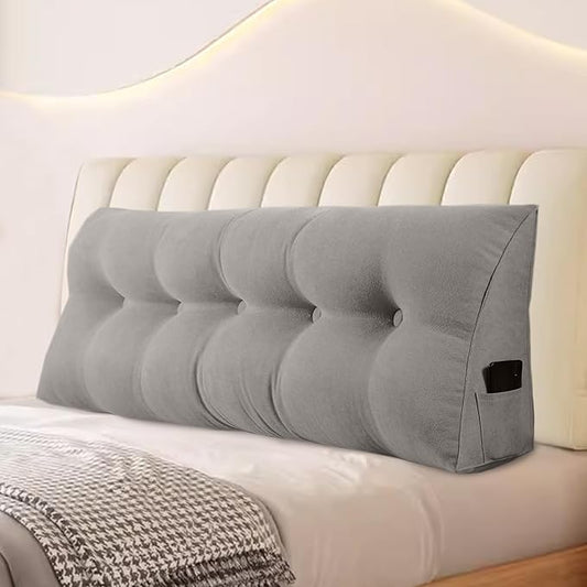 Large Triangular Headboard Pillows Long Backrest Positioning Support Bolster Cushion for Daybed Fluffy Quality Plush Body Wedge Pillow with Removable Cover(Dark grey-Cal King-71x8x20 in)