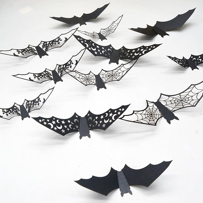 Halloween Wall Stickers Decorations Large Bat Wall Decals Supply Hollow Out Bats Decor Scary Bat Stickers for Wall Glass Mirror Living Room Home Kitchen Indoor Outdoor Halloween Decoration Clearance