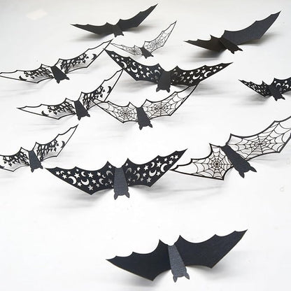 Halloween Wall Stickers Decorations Large Bat Wall Decals Supply Hollow Out Bats Decor Scary Bat Stickers for Wall Glass Mirror Living Room Home Kitchen Indoor Outdoor Halloween Decoration Clearance