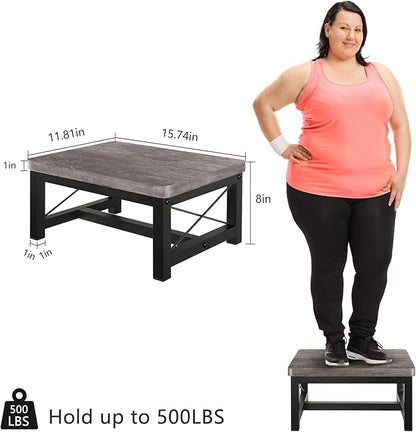 Wood Step Stool for Adults and Kids, Wooden Toddler Step Stool for High Bed, Step Stool Kids Helper with Non-Slip Feet, Using for Bedroom, Hold Up to 500 lbs (1 Tier Grey)