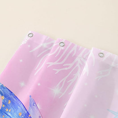 AILONEN Mermaid Shower Curtain for Kids Women Girls, Pink Ocean Coral Jellyfish Coast Bathroom Curtain,Mermaid Tail Print Bath Curtain 72" W*72" H Polyester Waterproof Shower Curtain with 12 Hooks