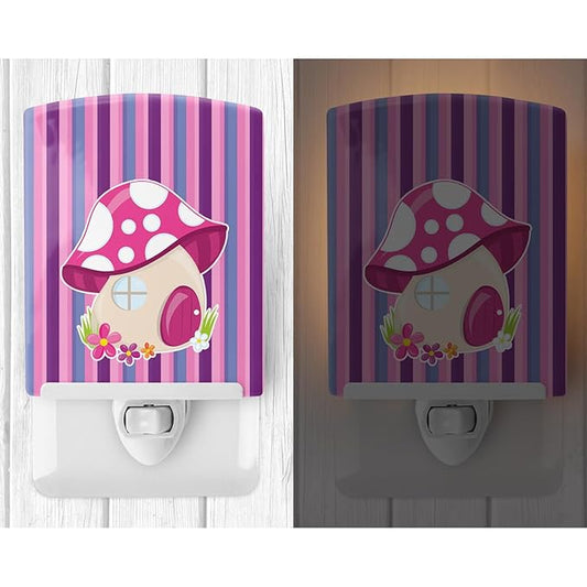 Caroline's Treasures BB6908CNL Fairy House Pink and Purple Ceramic Night Light Compact, UL-Certified, Ideal for Bedroom, Bathroom, Nursery, Hallway, Kitchen, 6x4x3, Multicolor