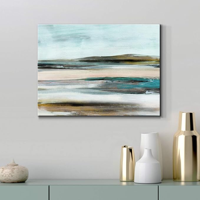 Renditions Gallery Canvas Nature Wall Art Modern Paintings & Prints Decorations Blurred Sandy Beach Abstract Vibrant Coastal Wall Hanging Artwork for Bedroom Office Kitchen - 18"x27" LT33